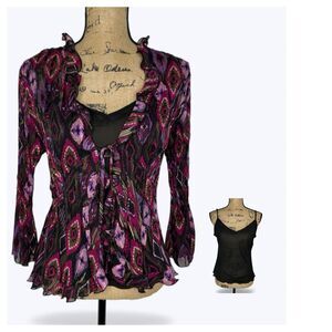 Notations 2 Piece Sheer Ruffle Tie Front Top Sz M Y2K Indie Festival Artsy Vtg